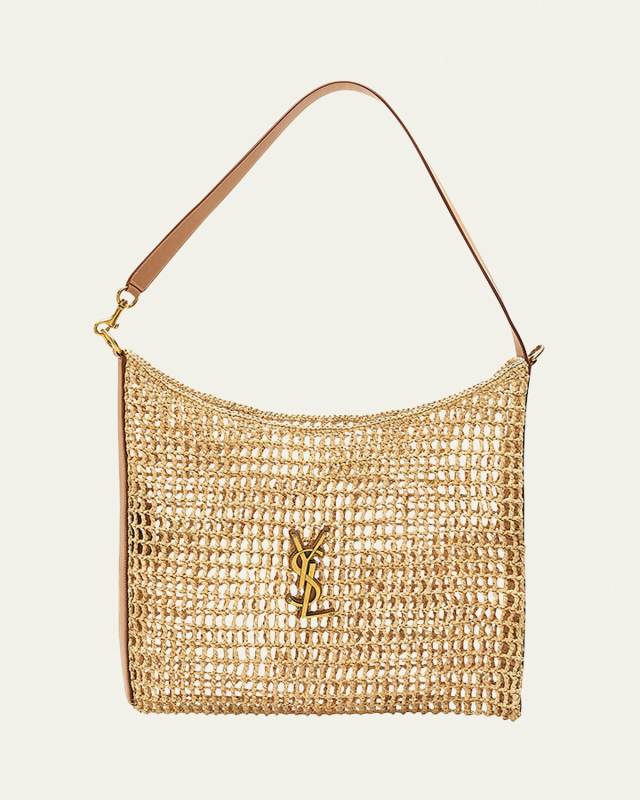 Oxalis YSL Monogram Shoulder Bag in Raffia with Bronze Hardware